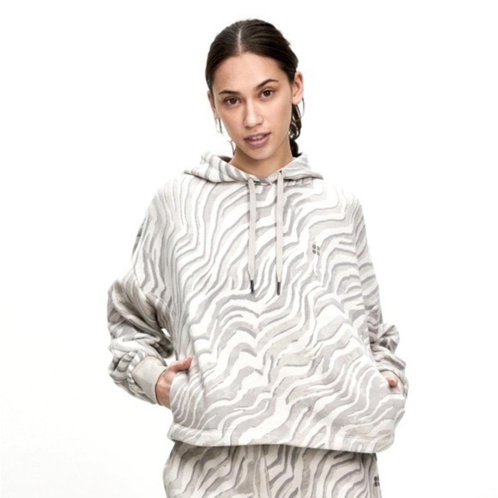Sweaty Betty Essentials Zebra Hoodie Sweatshirt Long Sleeve Top Blouse Neutral M